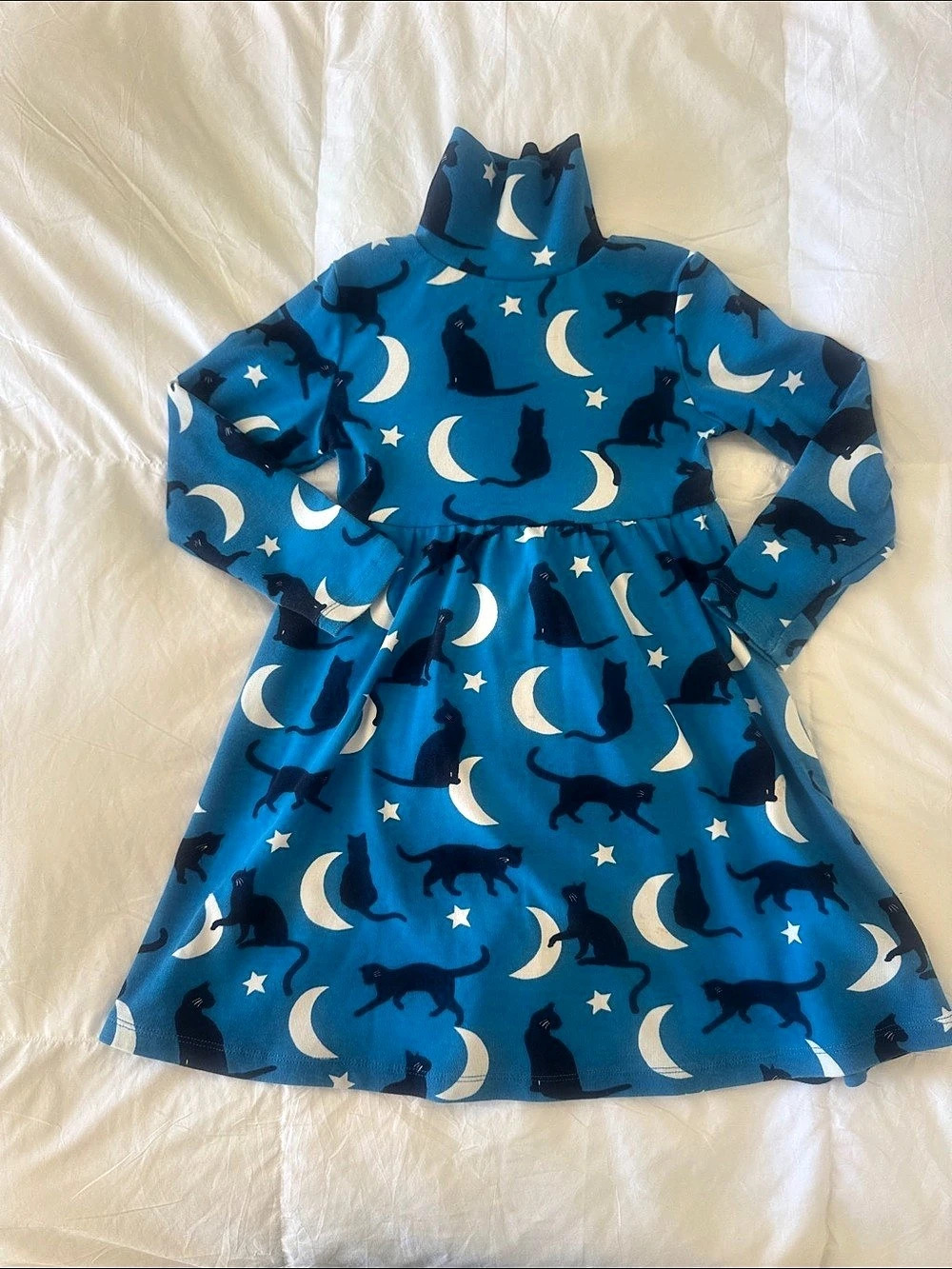 EUC-like new Mini Boden girl’s Cat Print Long Sleeve Dress sz 4-5 years 🎃